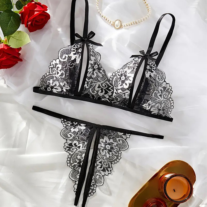 Nero caldo crotchless donne se - Lace Bralette Set recensione e prezzo